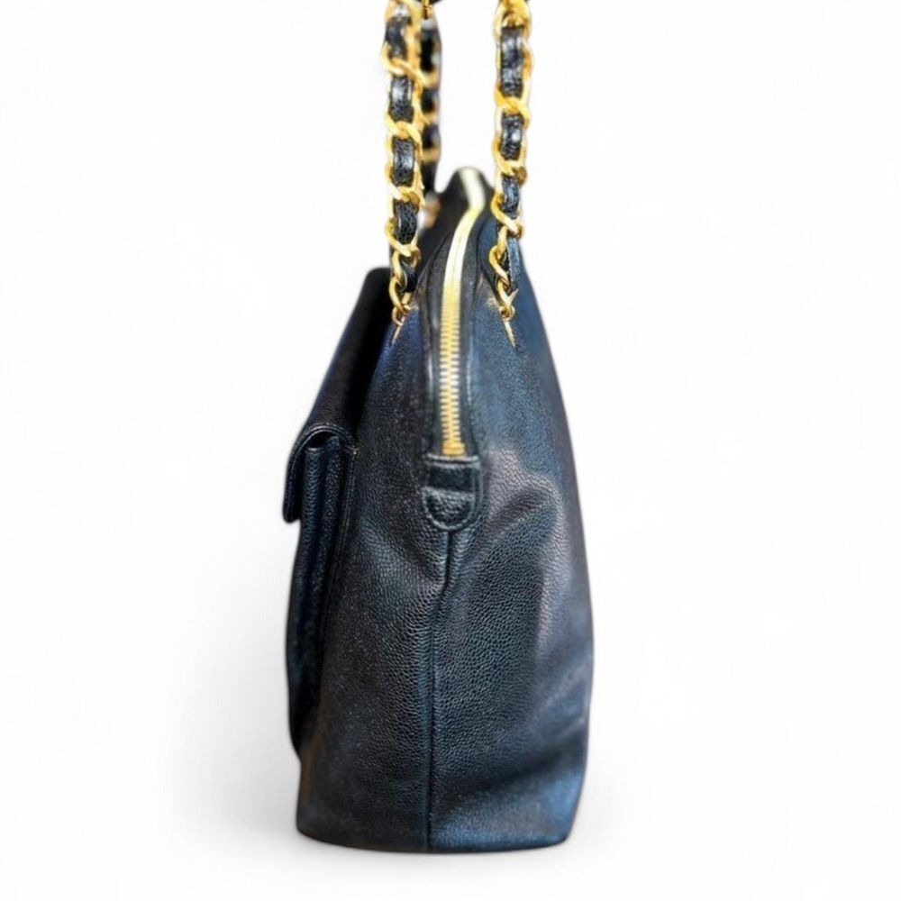 Authentic Vintage CHANEL Black Caviar Leather CC Logo Turn Lock Chain St… - Picture 6 of 15